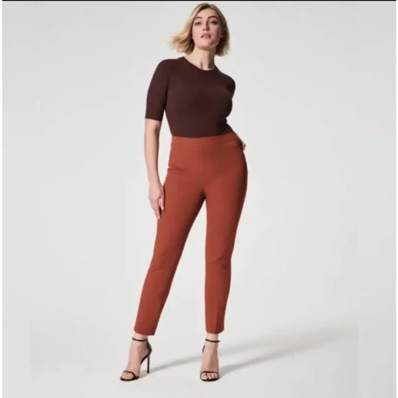 SPANX Pants - Spanx On The Go Ankle Slim Straight Trousers Pants small - Bronze Glow Brown